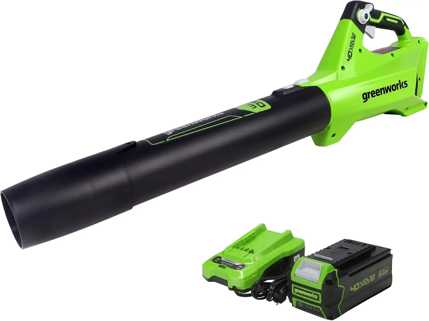 

40V (120 MPH / 450 CFM / 75+ Compatible Tools) Cordless Axial Leaf Blower, 4.0Ah Battery and Charger Included