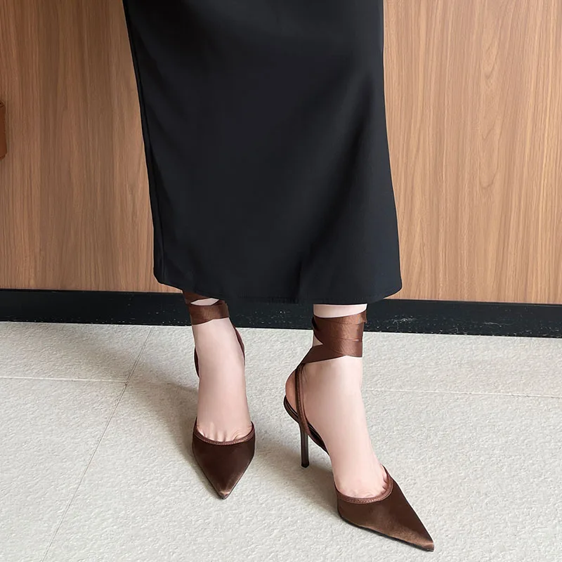 أزياء من الدانتل متابعة مضخات السيدات أحذية عالية الكعب الصنادل الجديدة في 2026 الإناث أشار تو الأحذية أنيقة النساء رقيقة الكعوب الأحذية #5