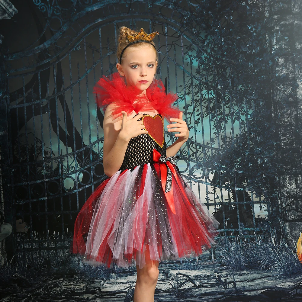 Queen Costume for Girls Party Dresses Fancy Dress Up Baby Clothes Princess Role Play Carnival Tulle Tutu Dress Kids Purim Outfit