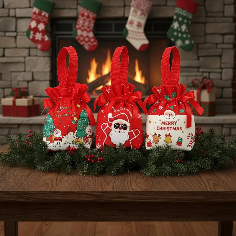 .1Pc Velvet Christmas Hand-held Gift Bag For Christmas Eve Carnival Birthday Party Fruit Candy Gift Filling Bag