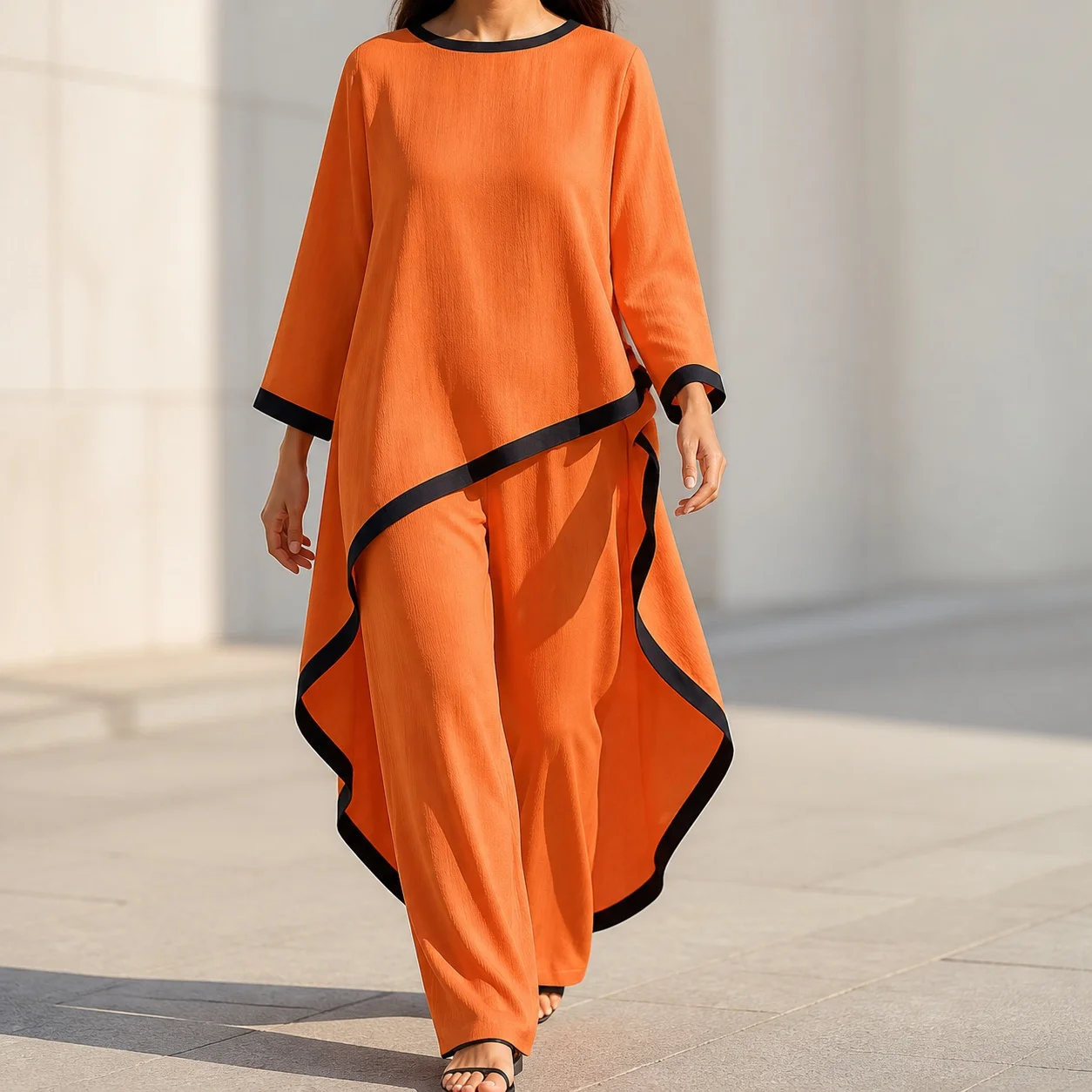 Women's Boho Color Block Patchwork 3D Print Three Quarter Sleeve T-Shirt Pants Set Elegant Matching 2-Piece Outfit All Season