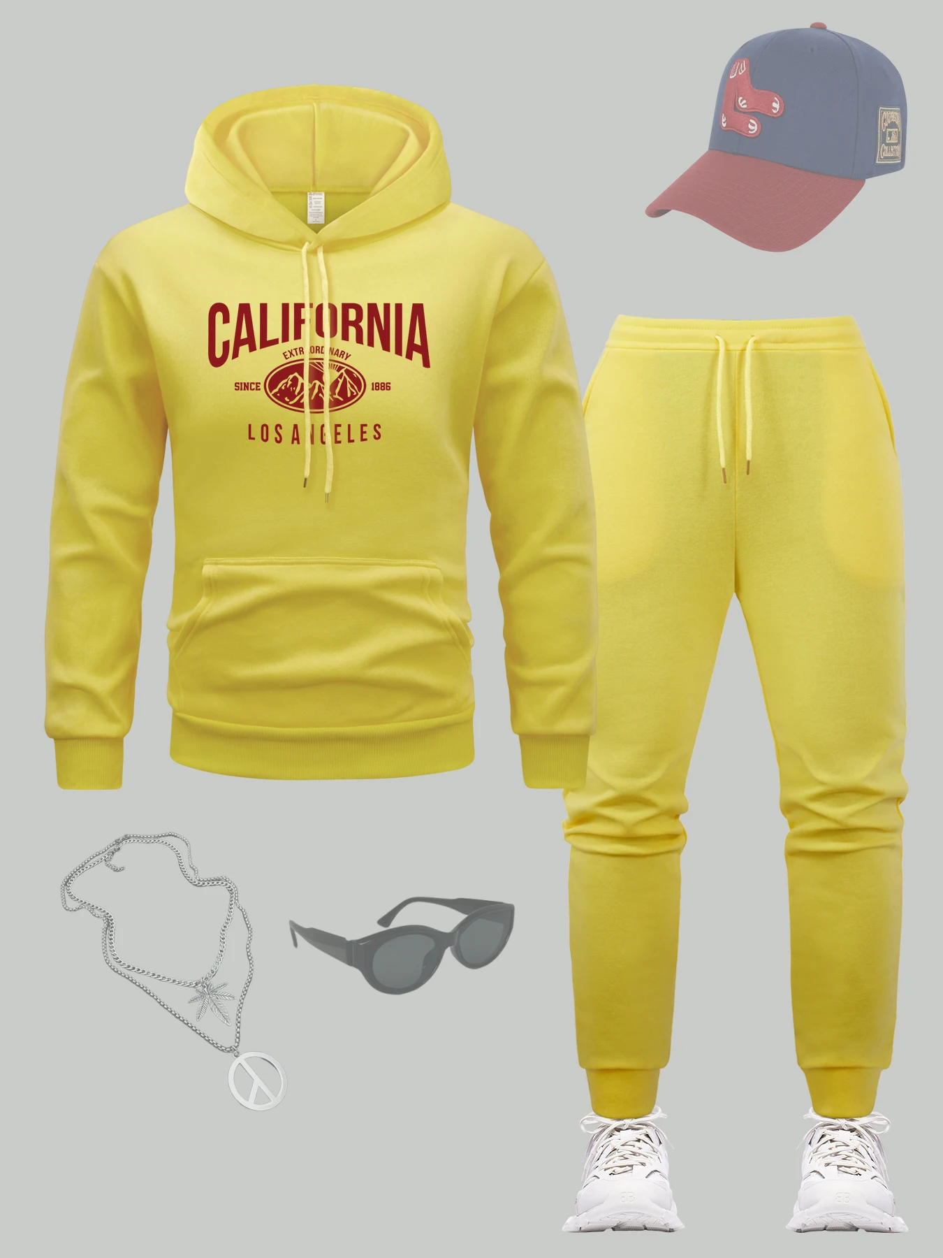 

California Los Angeles Printing Hoodie Set Men Sport Soft Sweatpants Casual Pocket Tracksuit Autumn Fleece Men'S Sportswear