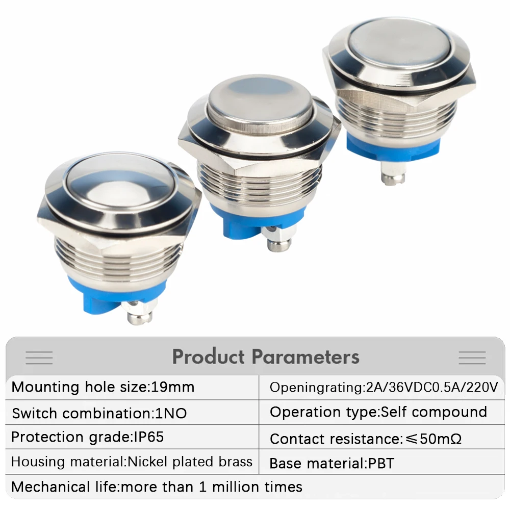 19mm 1no momentane hohe flache Kopf wasserdicht zurücksetzen Metall Druckknopf schalter Schraube Klemme Auto Motor Türklingel PC Netzschalter