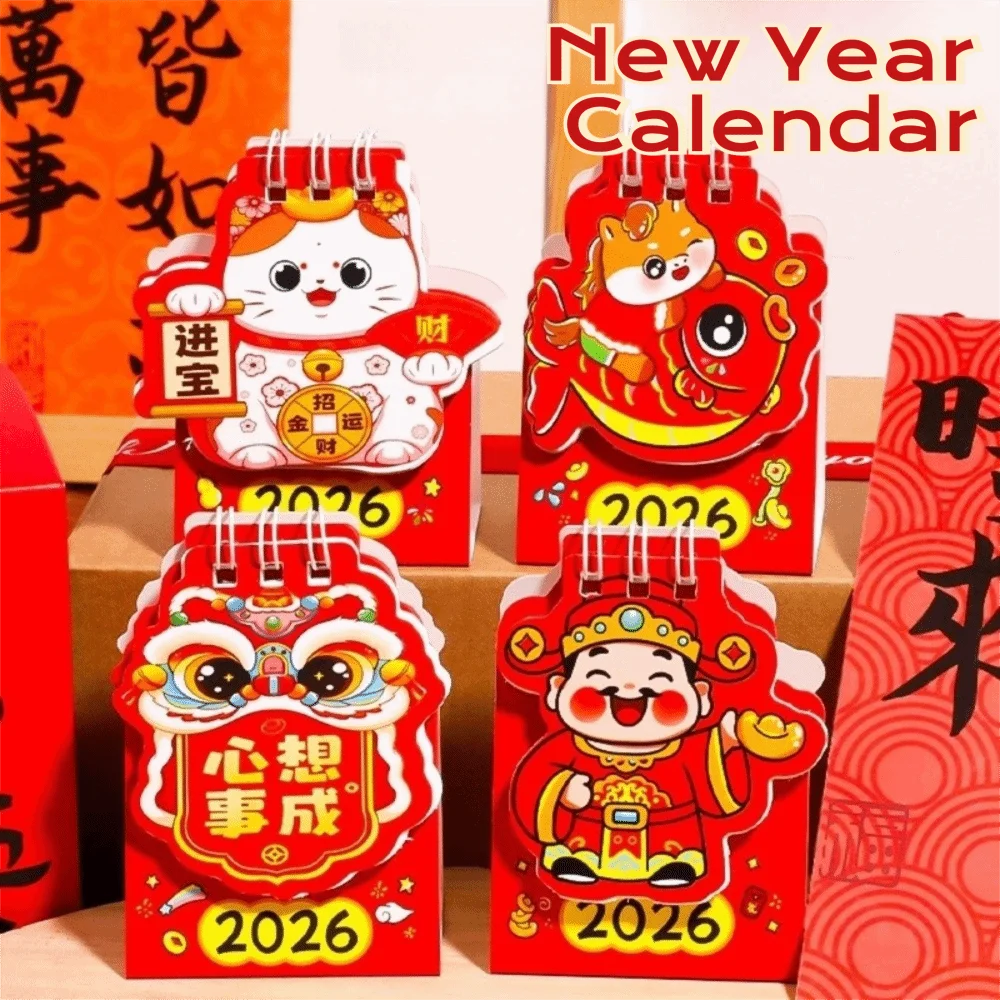 

Mini 2026 Desk Calendar Cartoon Lucky Cat Portable Coil Calendar Schedule Mark Schedule Planner Office Desk Accessories