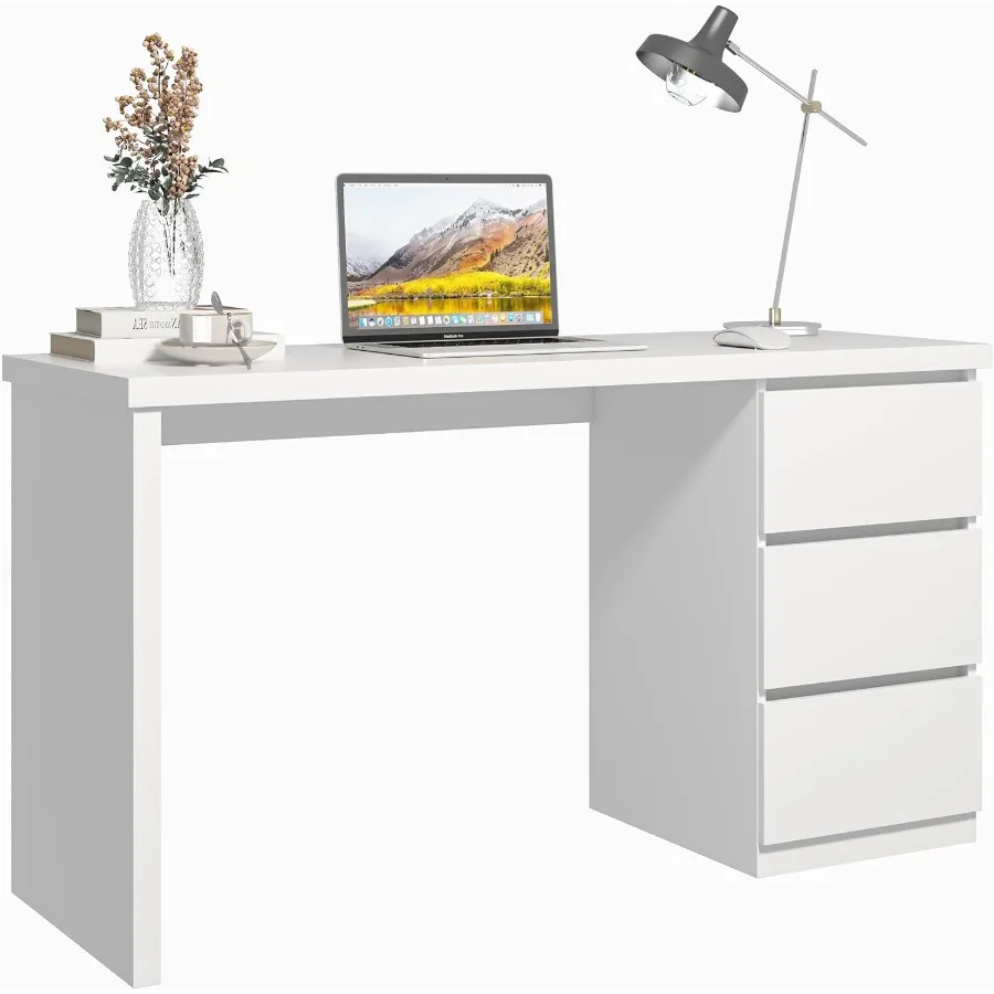 White Desk with Drawers 47'' W Home Office Desk Gaming Table Modern Vanity Desk with Storage Wood Computer Desk Writing Worksta