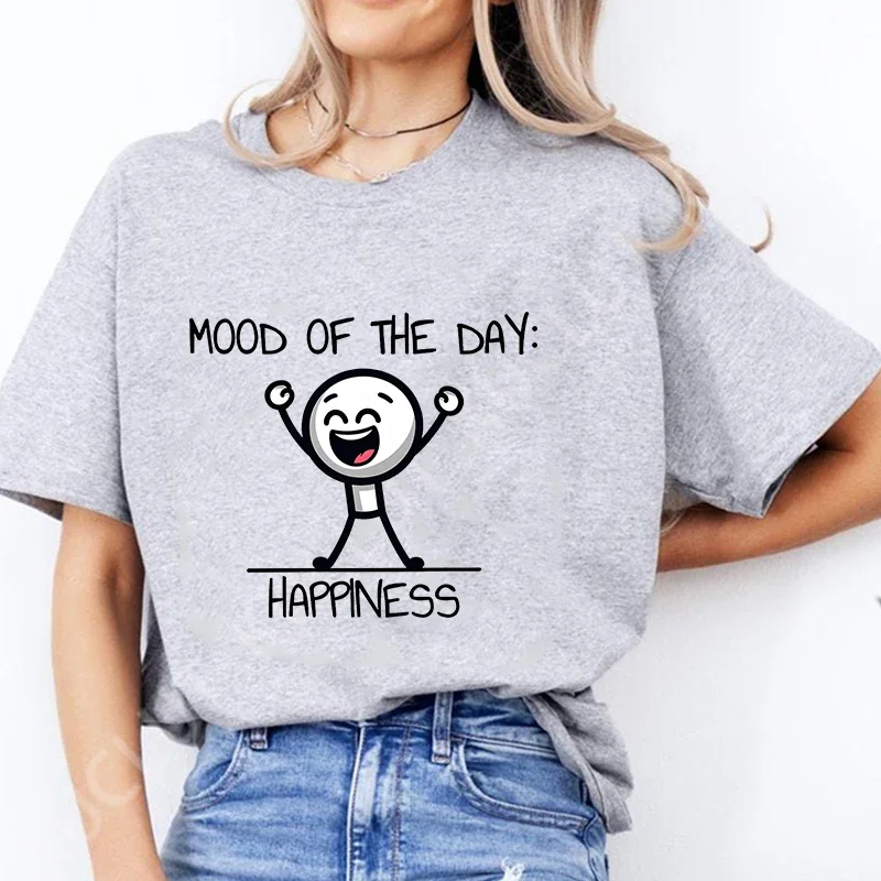 Funny Women T-shirt Mood of The Day Female Oversized Clothing Fashion Happness Graphic Y2k Tops Hip Hop Short Sleeve Tees Shirt