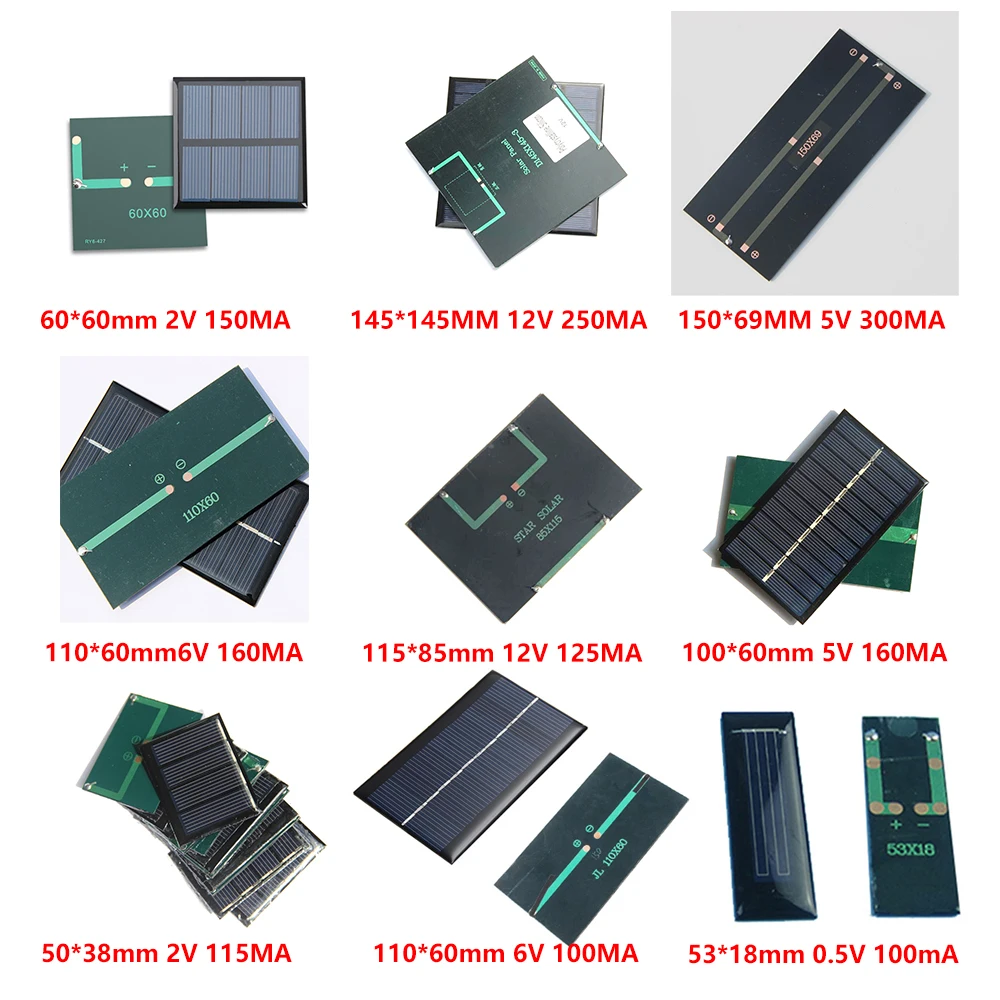 1PCS 0.5/2/5/6/12V 100/115/125/150/160/250/300MA Solar Panel Battery Module Polysilicon Epoxy Board For Solar Street Lights