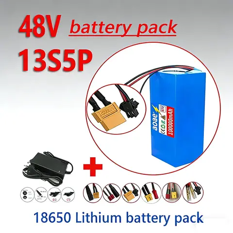18650 Lithium Battery Pack 100Ah 48V 13S5P Suitable for electric scooters, mountain bikes 250-1000W+charger