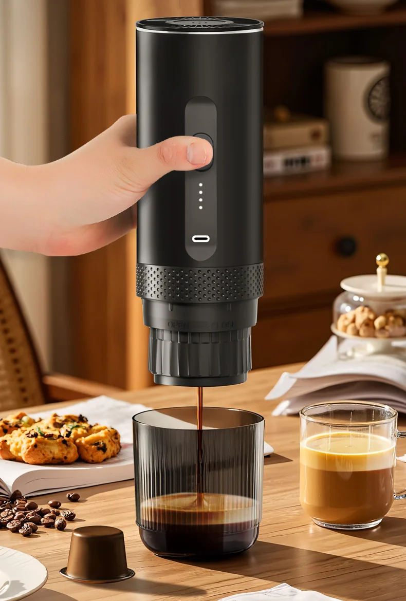 2-in-1 kabellose elektrische Espressomaschine für Auto und Zuhause, Camping, tragbare Kaffeemaschine, Kapselpulver, Reise-Kaffeemaschine – Detail 5