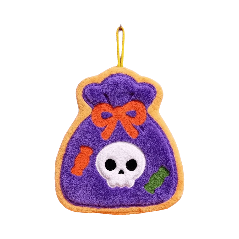Embroidered Design Halloween Hand Towels Soft Fabric Hanging Loop Kitchen Hand Towels Washable Material Funny Pattern