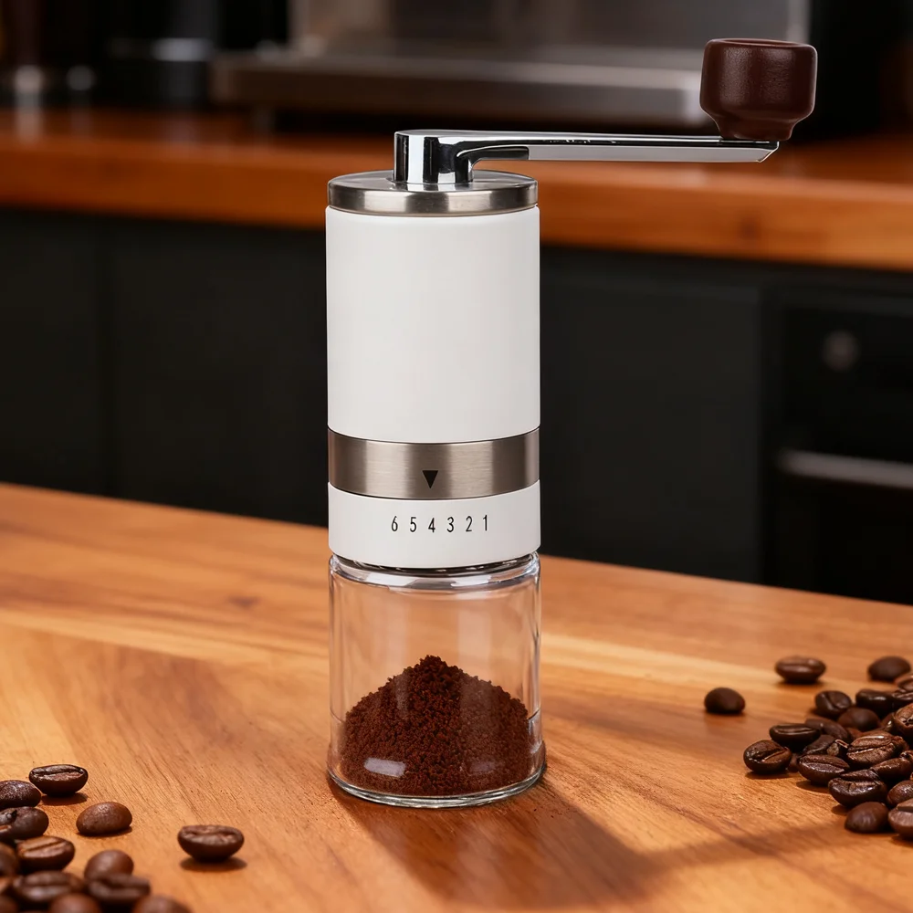 

6-Gear Manual Coffee Grinder | Stainless Steel Coffee Mill Grinder | Glass Bean Hopper | Home Coffee Brewing Tool | Perfect for