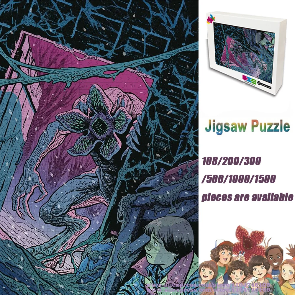 

Пазлы-головоломки Stranger Things 108/200/300/500/1000/1500 элементов, развивающие интеллектуальные способности, для детей и взрослых, подарок в коробке, украшение для дома