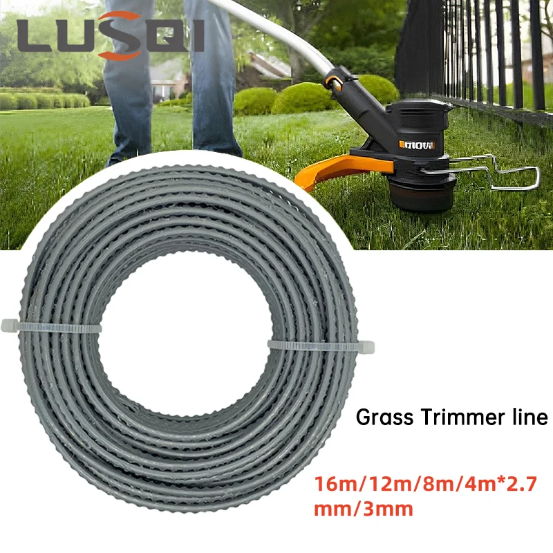 LUSQI 4M/8M/12M/16M Grass Trimmer Line Gray Serrated Grass Rope Nylon Garden Tool Material Accessories For Brushcutter