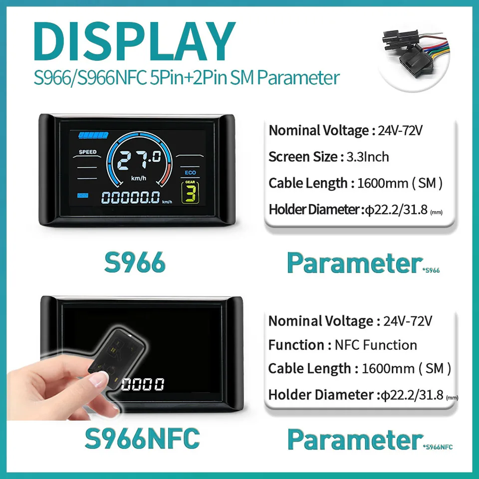 S966 LCD Color Display Instrument UART2 Protocol 24V 36V 48V-72V Electric Bicycle/Scooter image 9