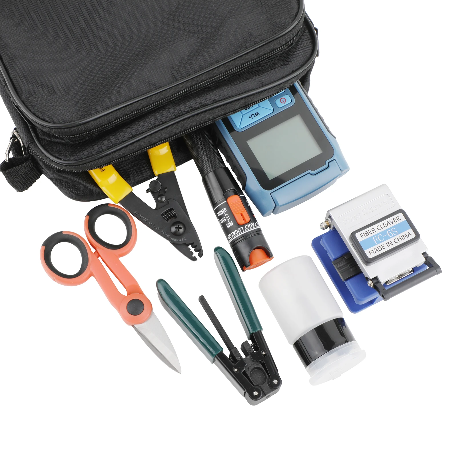 7 in 1 FTTH Cold Splicing Tool Kit Including Fiber Cleaver Fiber Test Pen Optical Power Meter Fiber Stripper Fiber Scissors