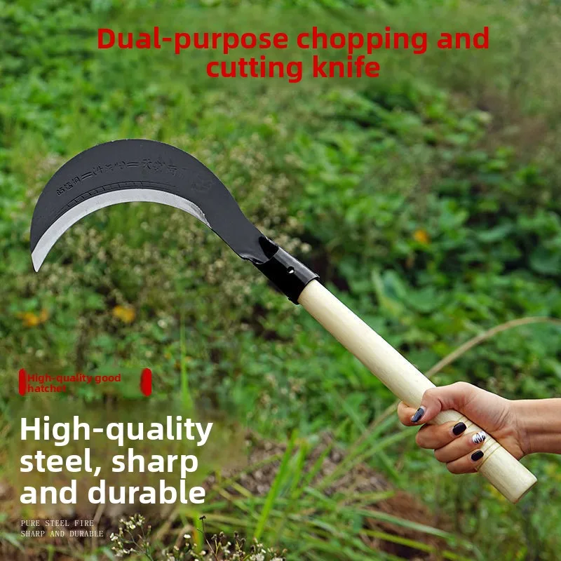 All Steel Sickle Firewood Knife Farm Sickle Mowing Grass Harvesting Outdoor Road Opening Cutting