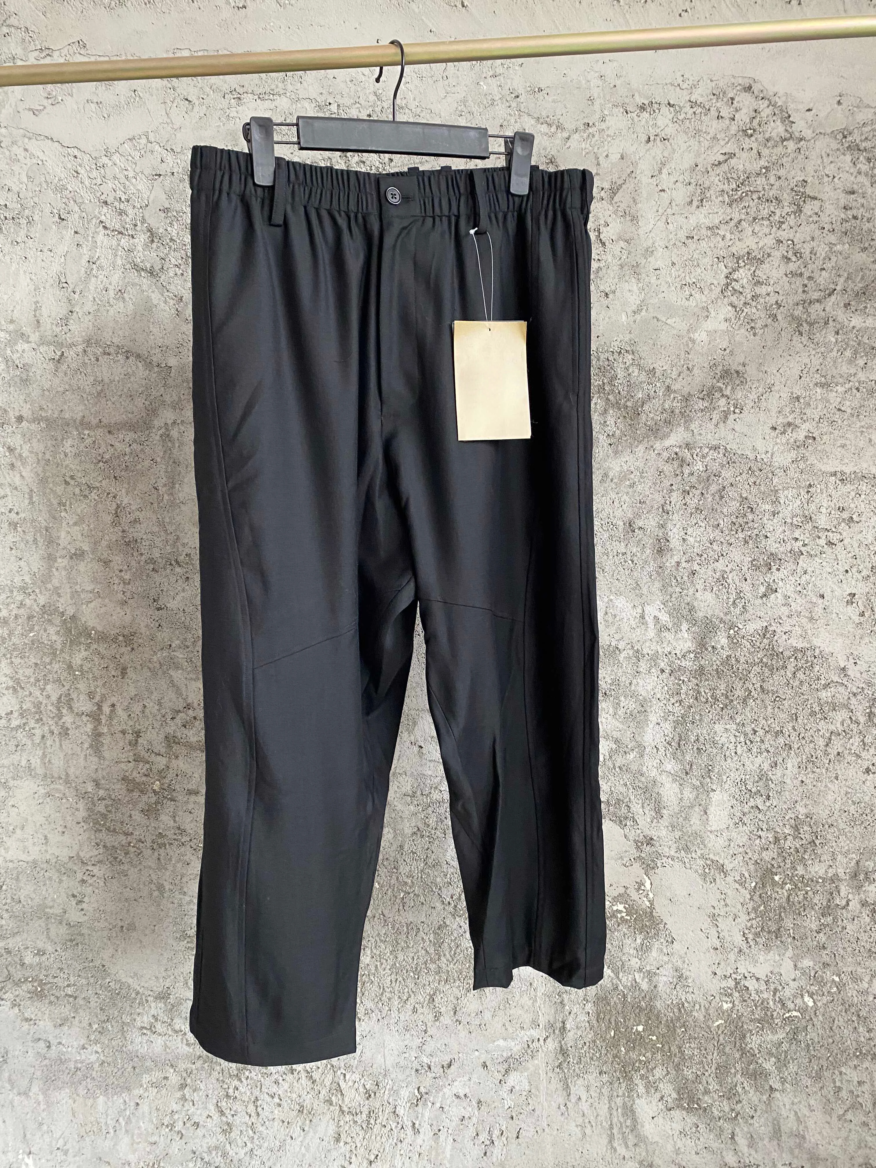 

TOP-YAMAMOTO прямые шерстяные девятидюймовые брюки, большие карманы, черные повседневные рабочие брюки прямого кроя, брюки с эластичной резинкой на талии