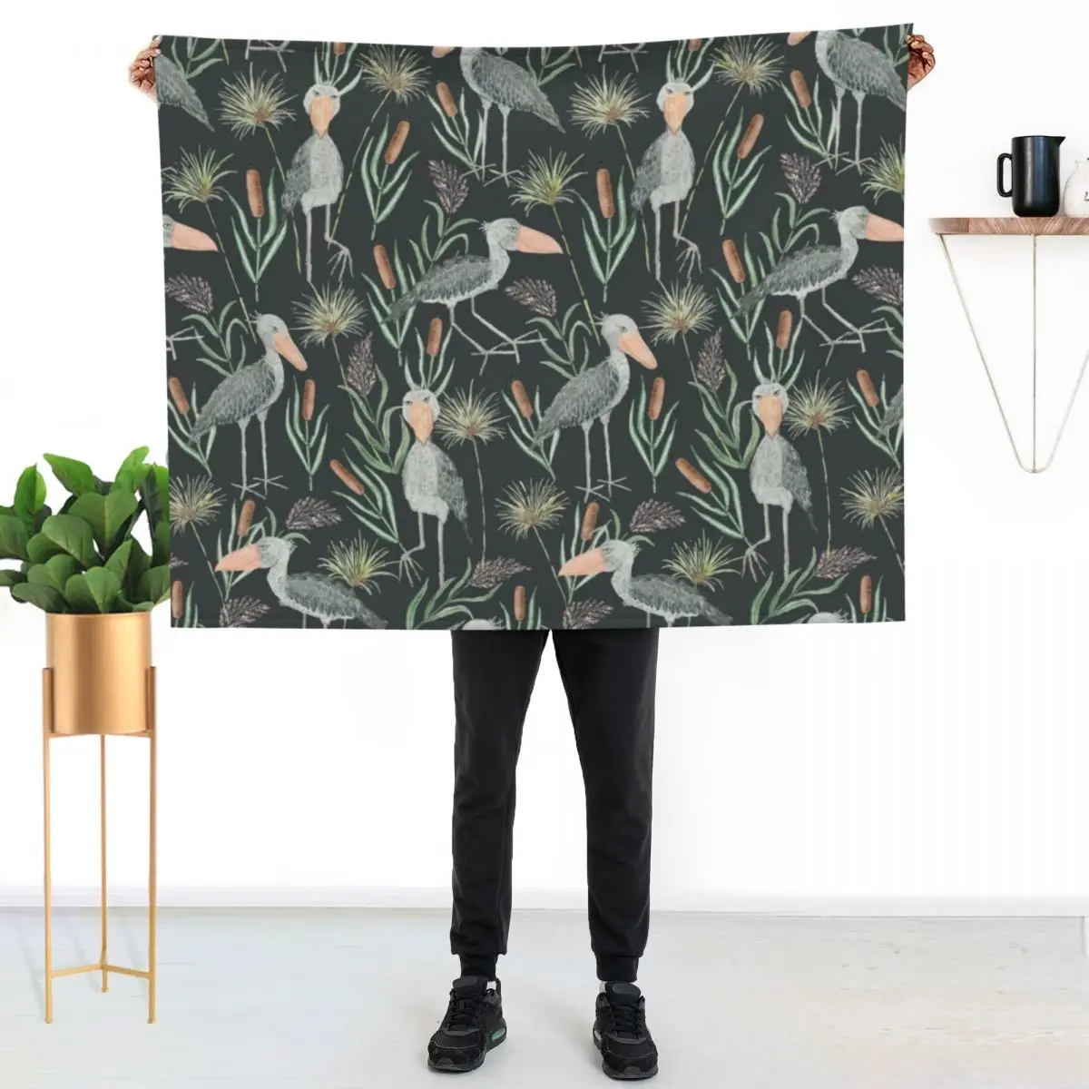 

The Magnificent Shoebill | Watercolor Pattern Throw Blanket Shaggy Furry Soft Blanket for Bedroom Living Room