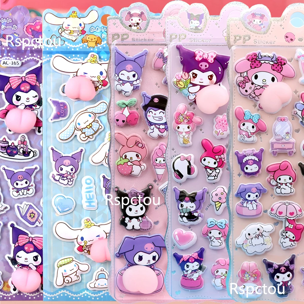 

Kawaii Cinnamoroll Melody Kuromi Buttocks 3D Relief Stickers Sanrio Cartoon Soft Pinchable Decompression 3D Bubble Sticker Toys