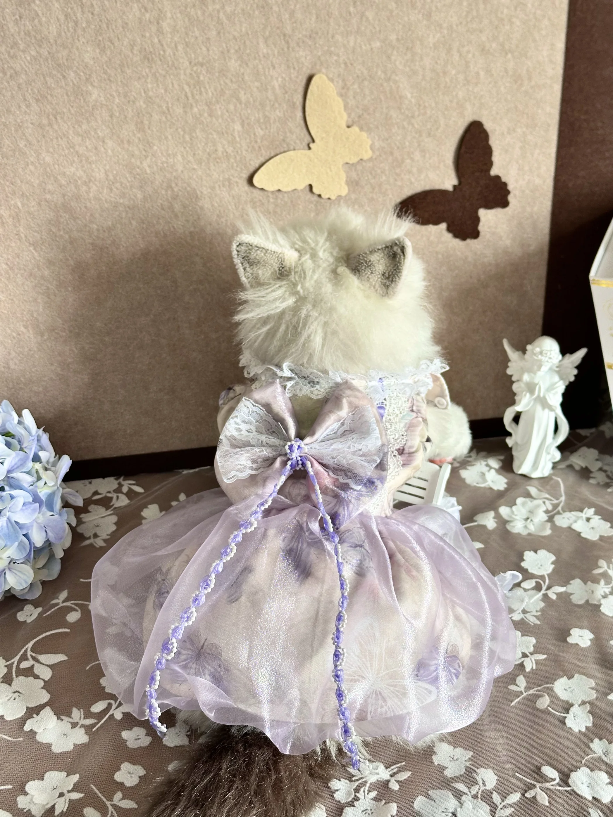 

Puppy Dog Cats Costumes Fine Handmade Flower Print Purple Bow Princess Dresses For Small Medium Dog Chihuahua Pet Dog Clothes