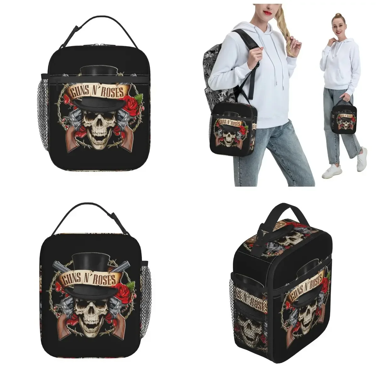 Guns N Roses Insulated Lunch Bag High Capacity Reusable Cooler Bag Tote Lunch Box Office Travel Food Handbags