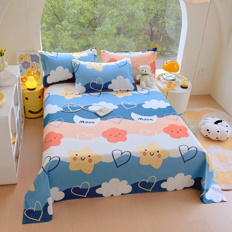 Cartoon Moon Stars Bed Sheet Set Comfortable Skin-friendly Bedspread Pillowcases Four Season Universal Home 3Pcs Bedding Set