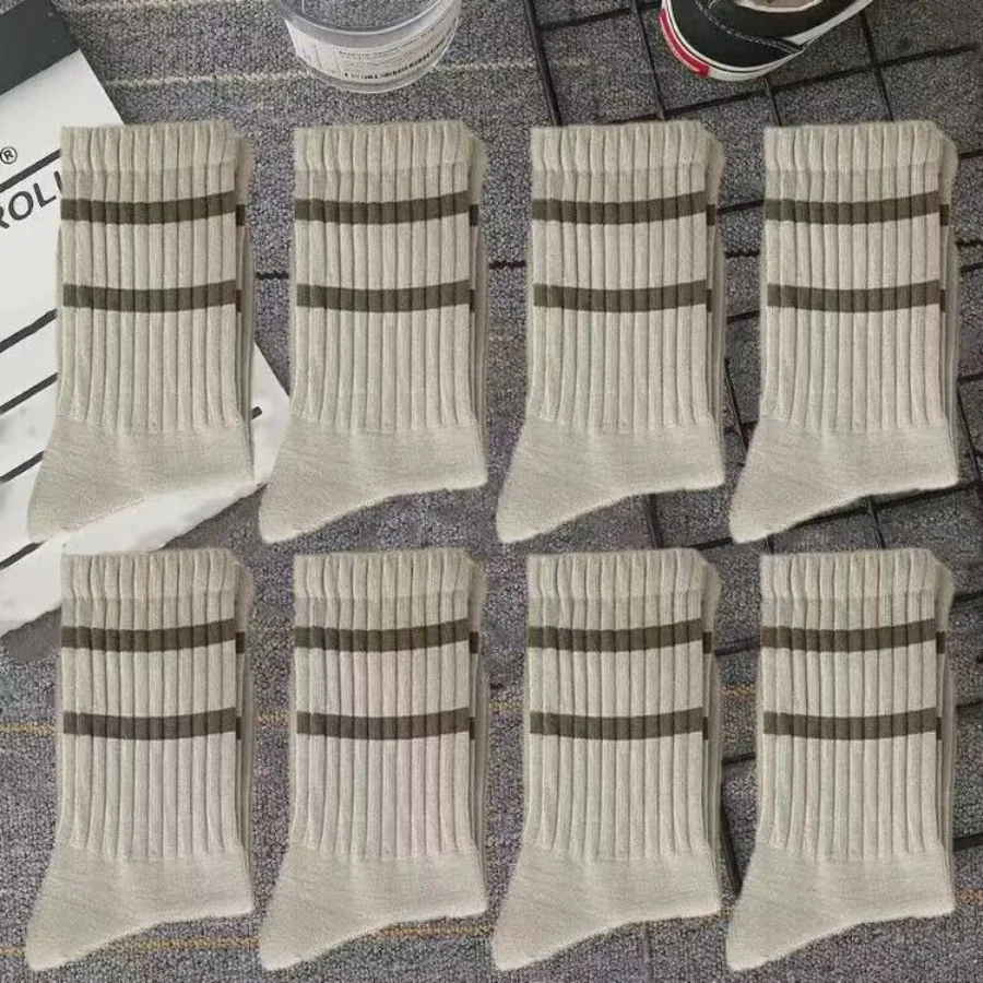 Five Random Pairs Unisex Casual Striped Mid-calf Socks for Autumn Breathable,sweat-absorbent,comfortable for Daily Wear
