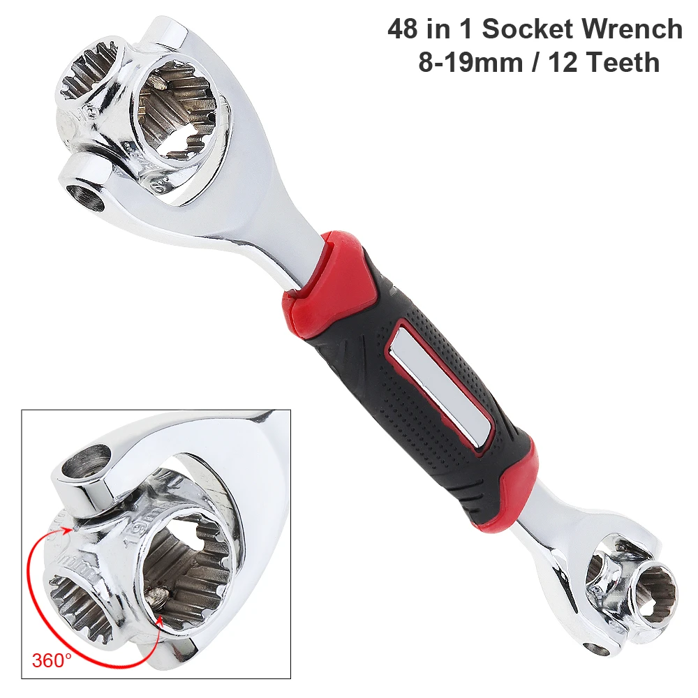 

48 In 1 Multi-function 360° Rotary 8-19mm Torque Socket Spanner Wrench with 12 Teeth Type for Furniture Car Repair