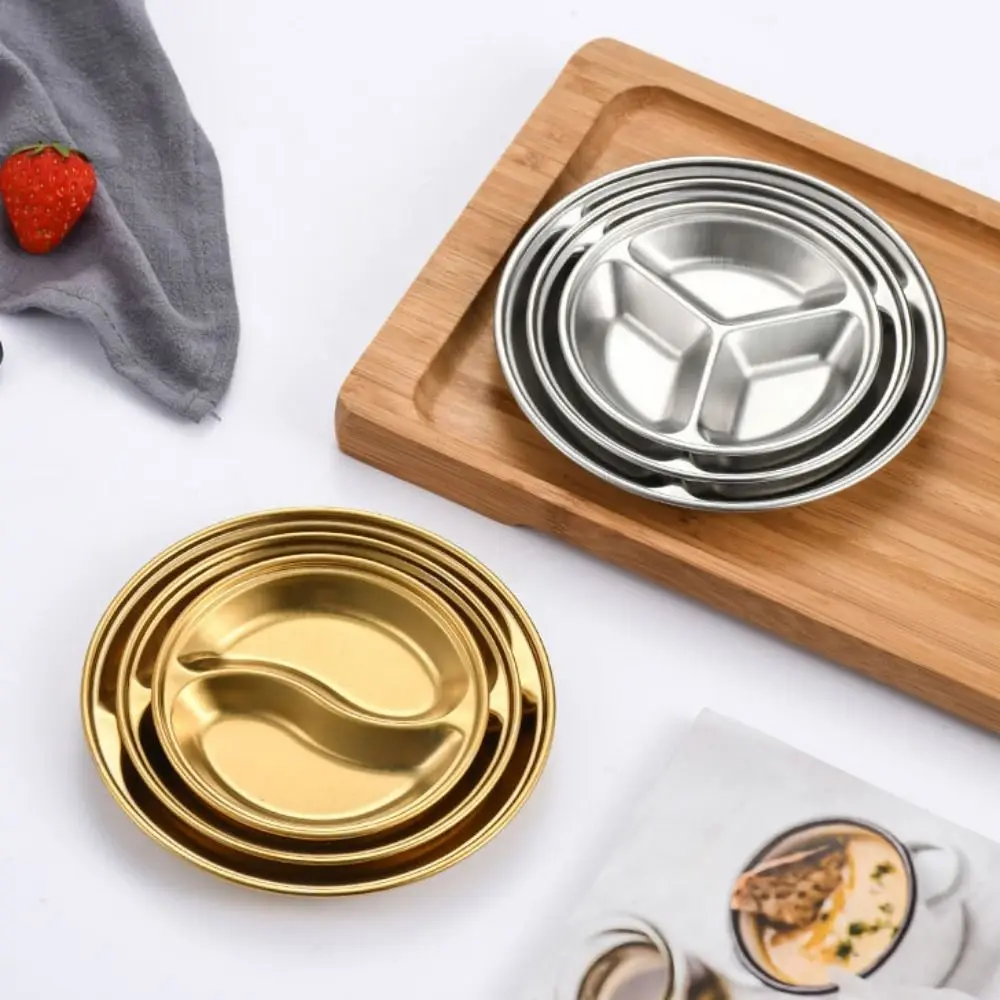 Stainless Steel Sauce Dishes 10/12/14cm 2/3 Grids Sauce Plate Appetizer Plates Sushi Dipping Seasoning Tray Resturant