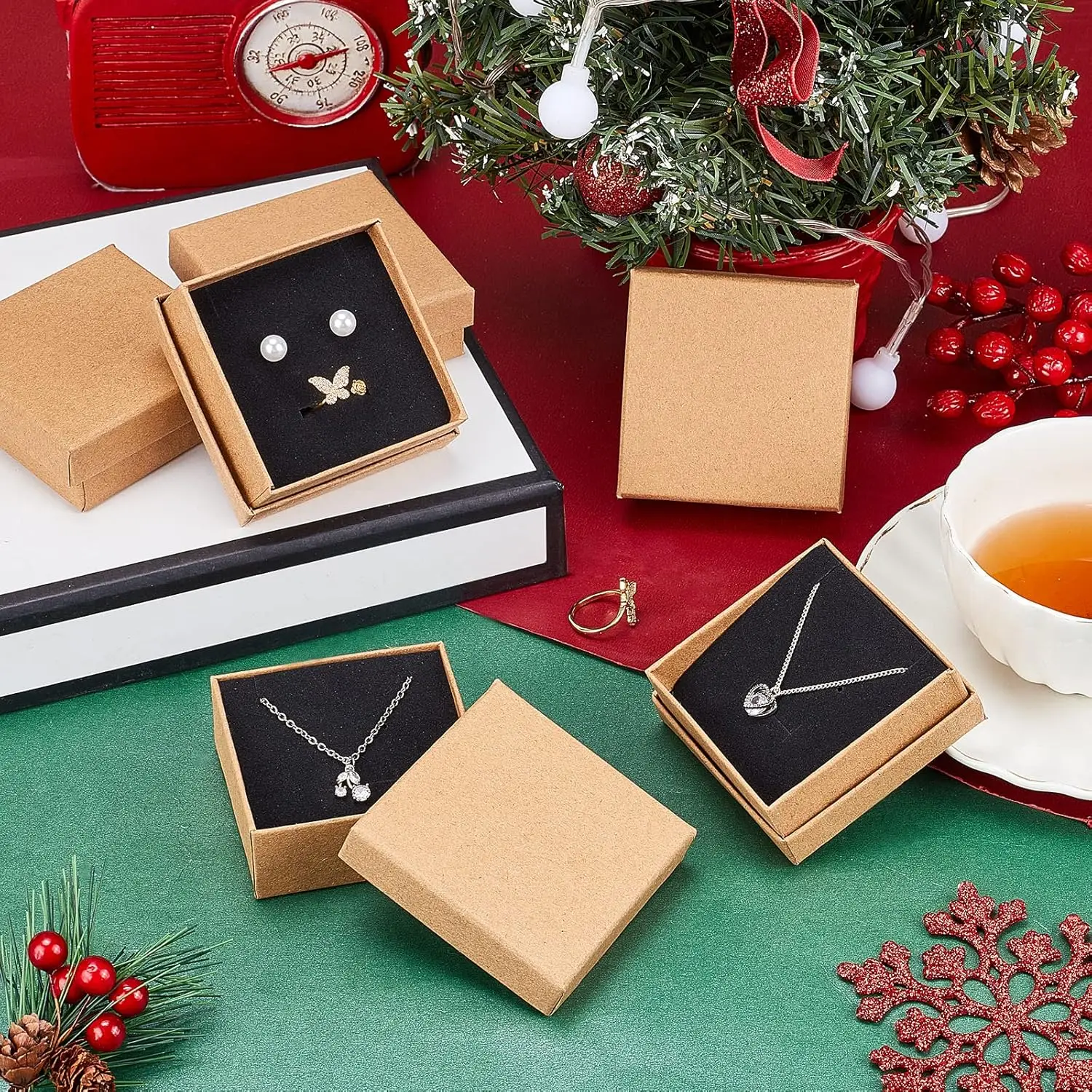 16 Pcs Kraft Paper Cardboard Jewelry Set Boxes Square Cardboard Box Paper Gift Box for Jewellery Bracelet Necklace Crafts