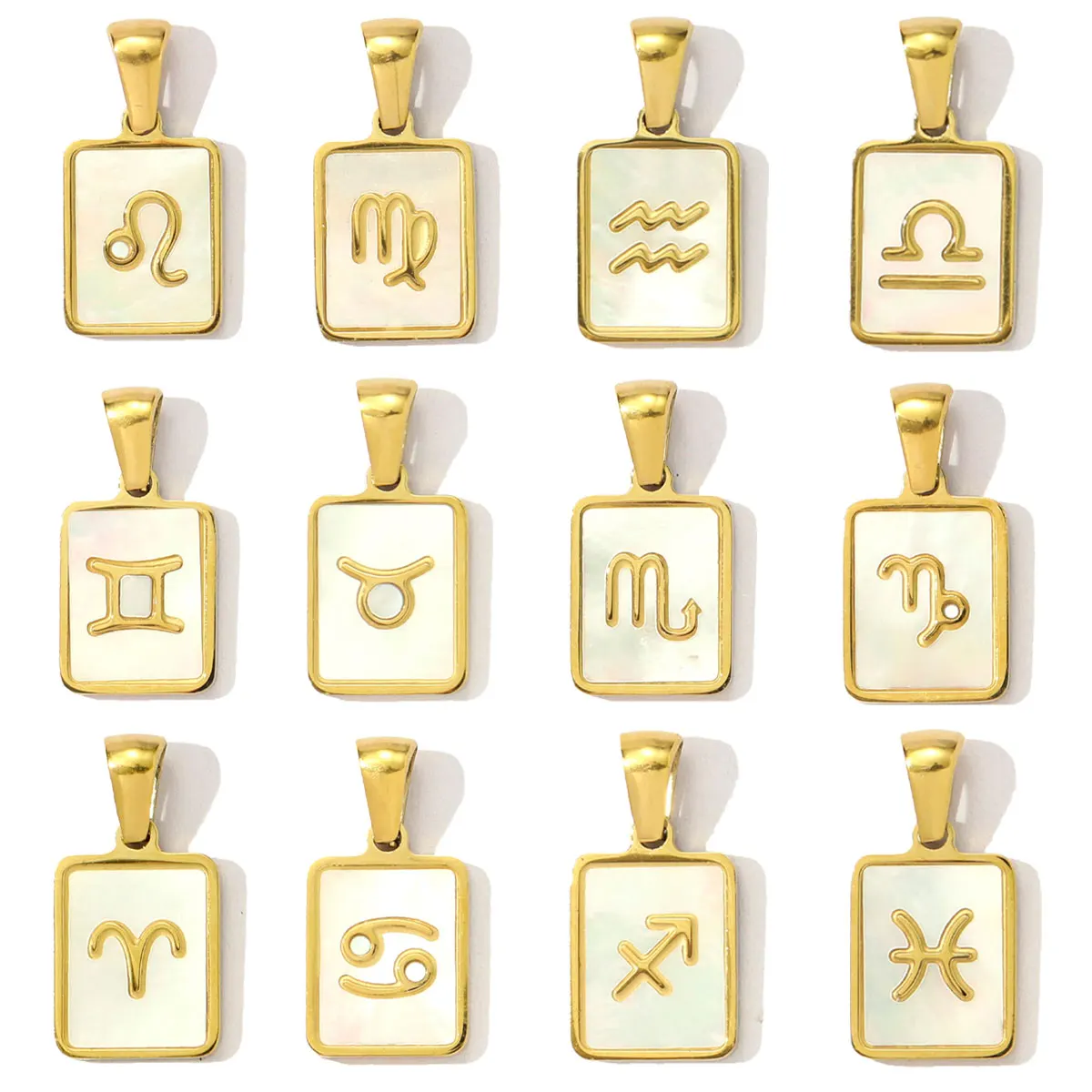 3Pcs/Lot Stainless Steel Square Shell Twelve Zodiac Pendants Constellation Charm For DIY Making Jewelry Accessory Wholesale
