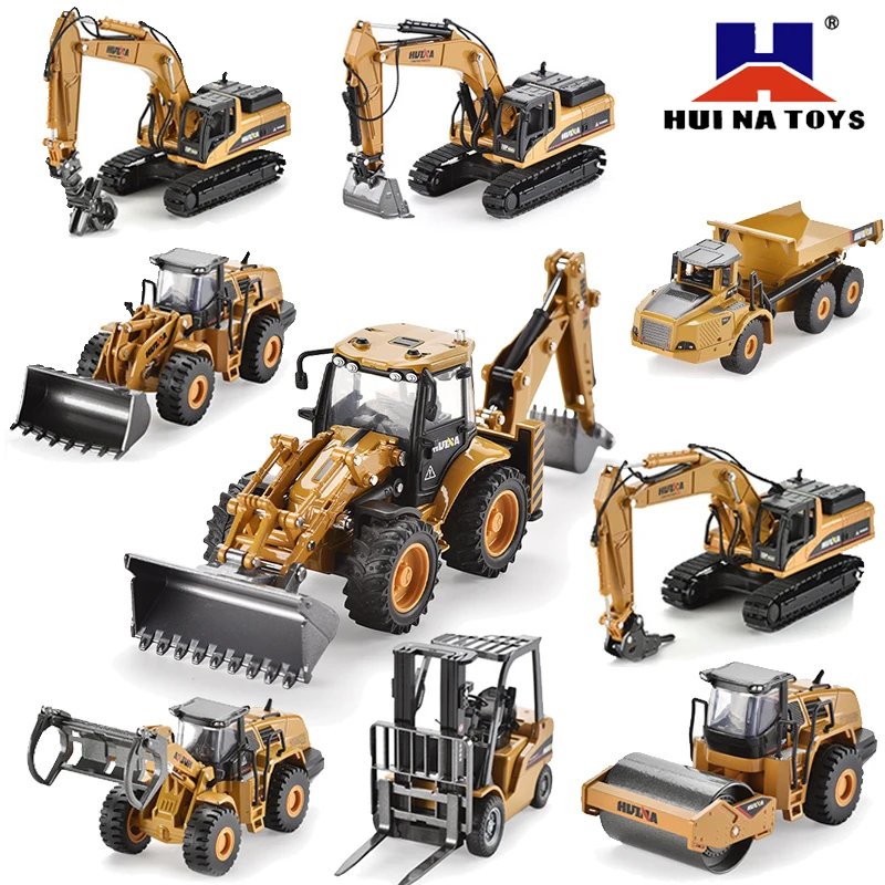 1:50 Excavator HUINA Dump Truck Tractor Shovel Wheel Loader Diecast Metal Huina Construction Vehicle Car Boy Birthday Toy Gifts