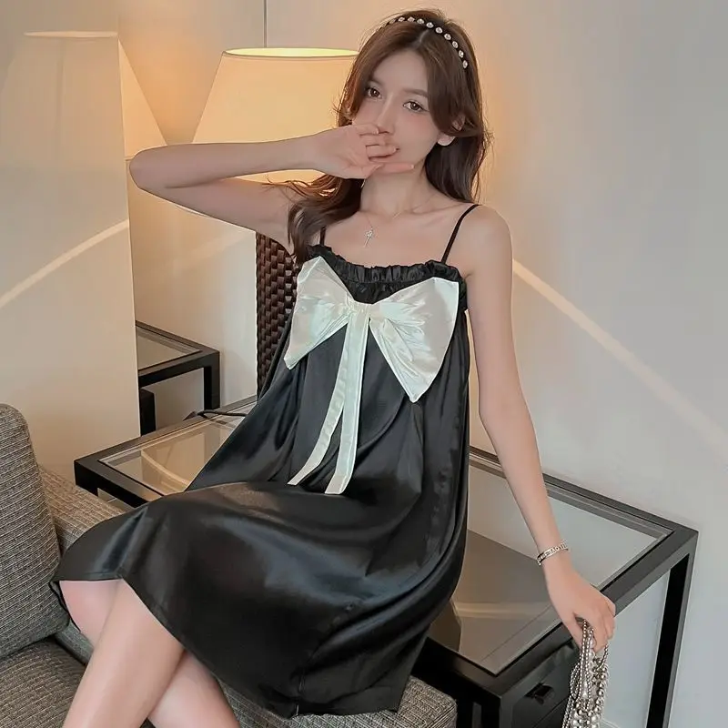 Summer Women's 2026 New Sweet Pajamas Loungewear Midi Luxury Dress Age Reduction Smooth and Soft Ice Silk Nightdress Nightgowns 3