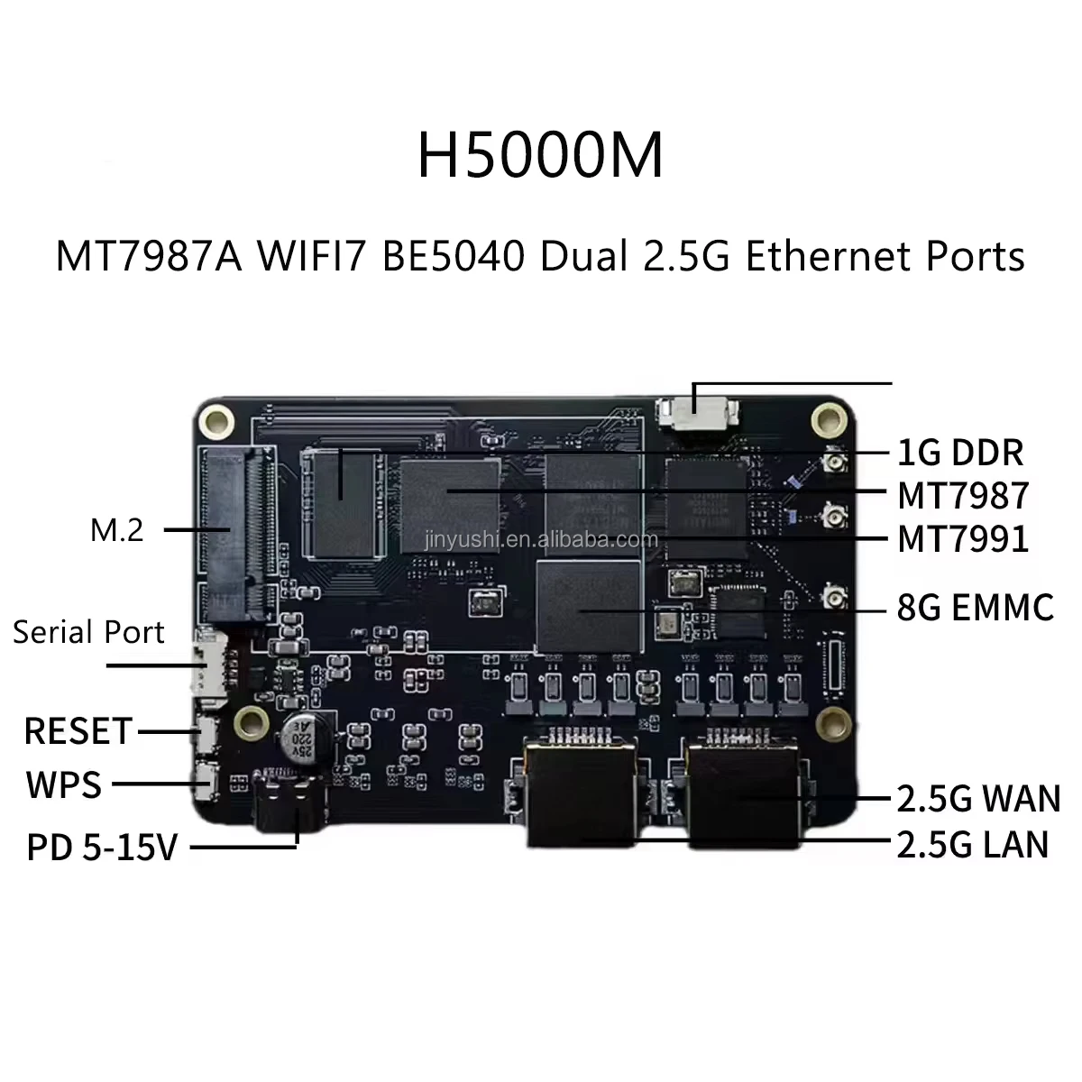 H5000M 5G CPE Router WIFI7 Development Board Enclosure MT7987+MT7991 Dual 2.5G Ethernet Ports for RM500Q RM520N-GL RM502Q FM350