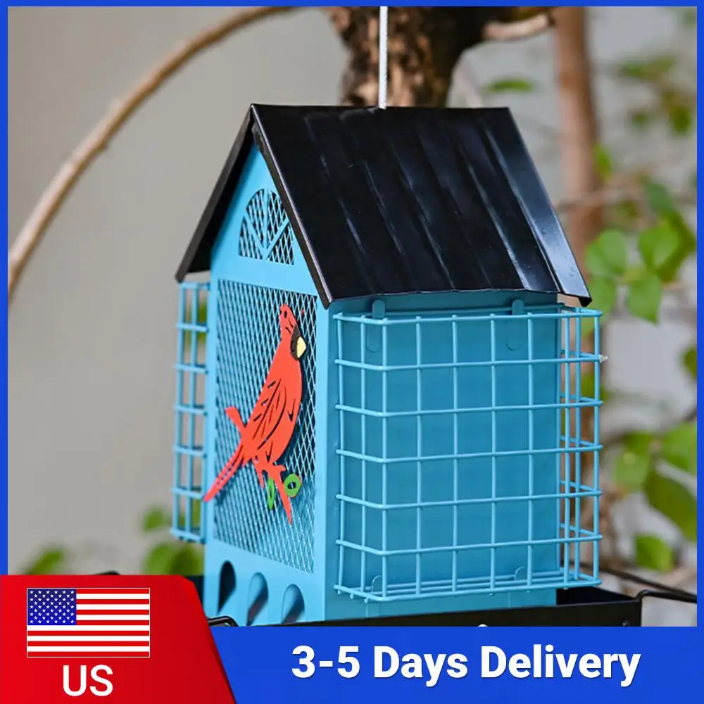 

Outside Bird Houses with Double Suet Squirrel-Proof Seeds Tray Cage Refillable Wrought Iron Openwork Feeder For Outdoor Parks