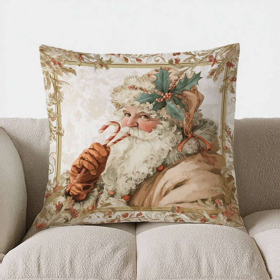 

Vintage Santa With Candy Cane throw pillow cover with short plush print living room sofa decoration cushion cover pillow covers