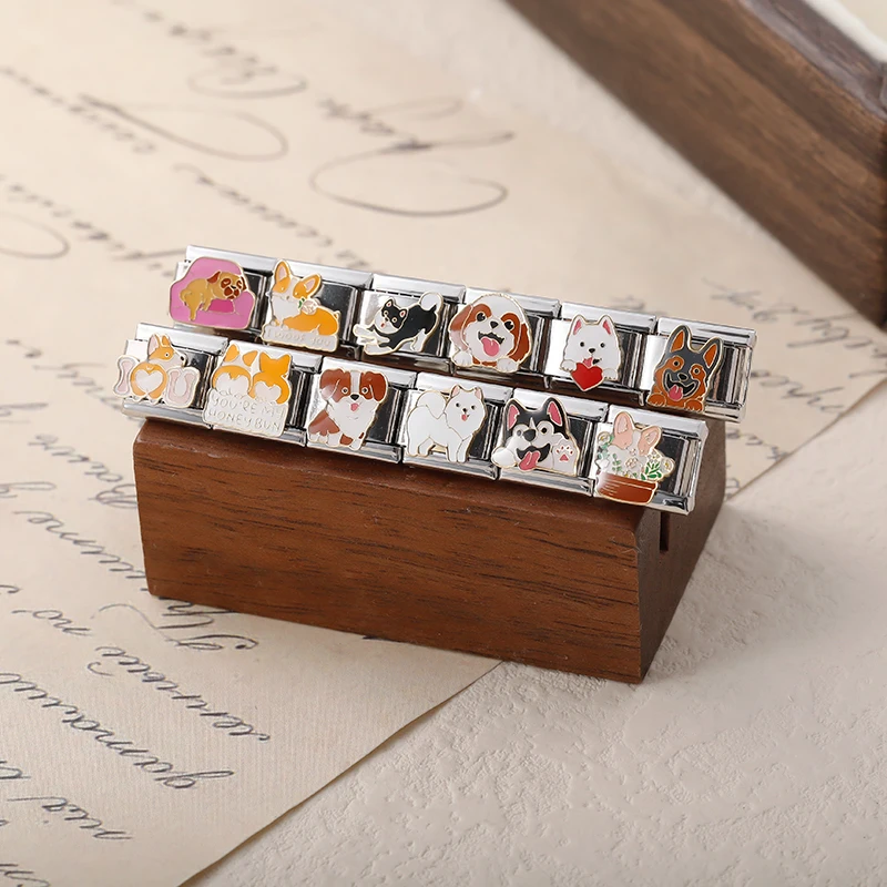 Hapiship 2025 Women Drop Shipping Cute Animal Dog Italian Charms Links Fit 9mm Stainless Steel Bracelet Wholesale Jewelry DJ1420