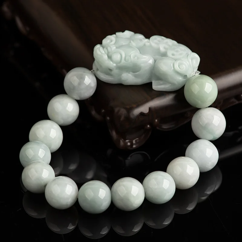 

Jia Le/ Hand-Carved/Natural Jade Lucky Light Green Pixiu Bracelet Elastic Beaded For Women Men Fine Jewelry Emerald Bangles