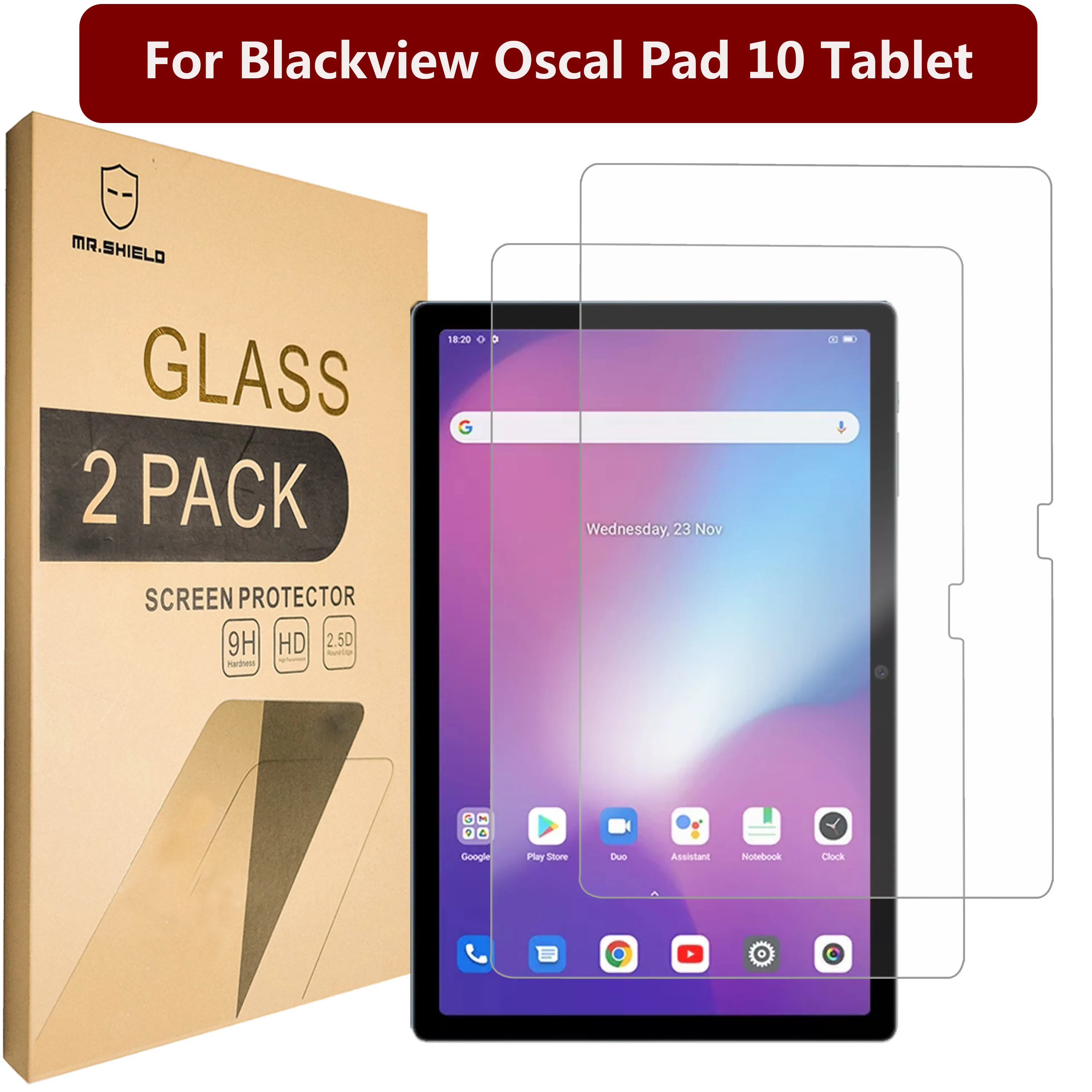 Mr.Shield [2-Pack] Screen Protector For Blackview Oscal Pad 10 Tablet [Tempered Glass] [Japan Glass with 9H Hardness]