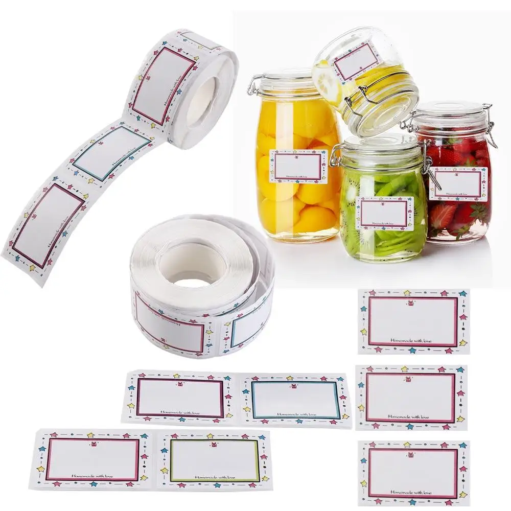 250Pcs/Roll Blank Kitchen Name Label Sticker Color Border Rectangle Adhesive Label Handwritten Date Stickers Food Storage Box