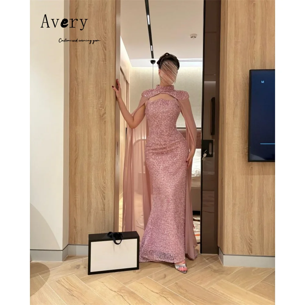

Avery Custom Pink Fishtail Round Neck Flower Evening Dresses Ladies Wedding Guest Dresses Luxury 2025 for Party Ball Gown Dress