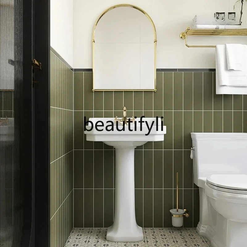 35French retro column washbasin bathroom column basin integrated floor ceramic balcony washbasin