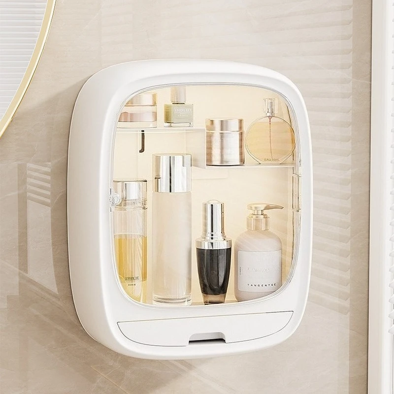 For Cosmetics Storage Box, Wall-mounted Storage, Non-punching Bathroom Washstand, Transparent Multi-layer Shelf