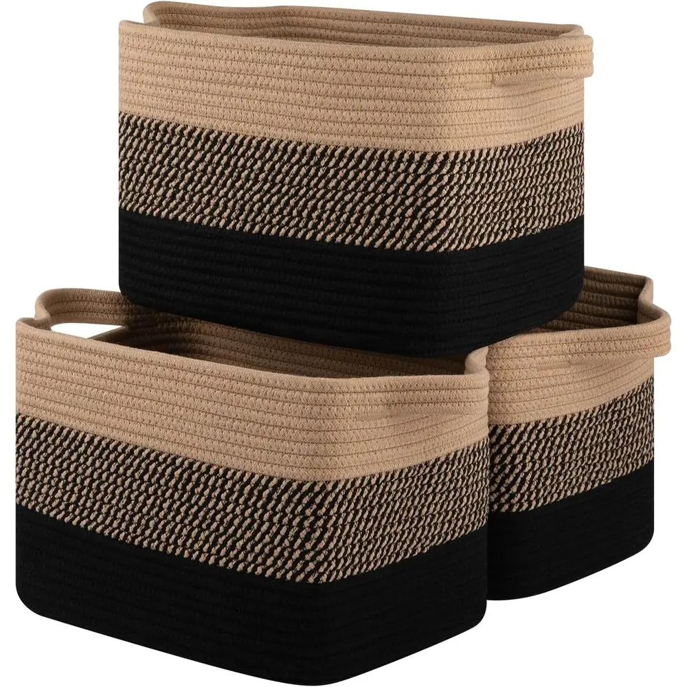 

Set of 3 Rectangular Woven Storage Baskets for Home, Nursery, and Office (Black & Brown, 15.75x11.8x9.85)