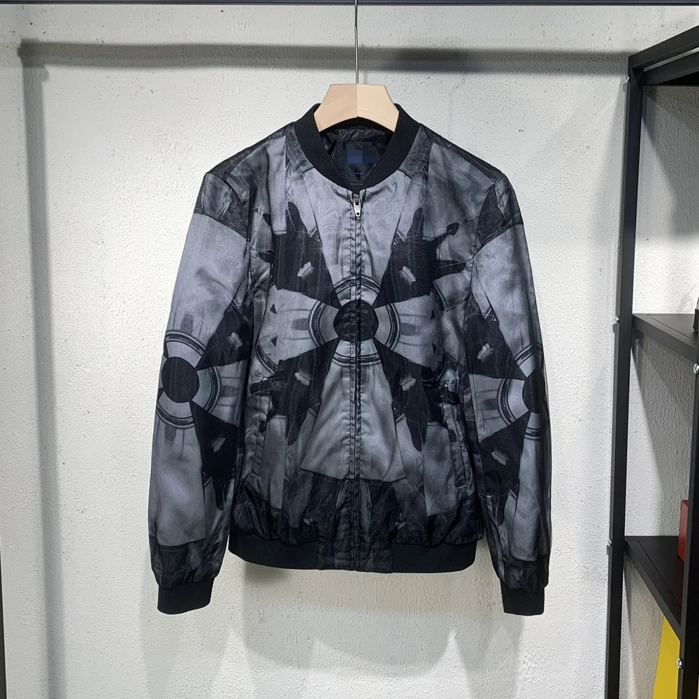 

Faionable Youth Baseball Collar Jaet Outerwear Spring Season Slim Fit Long Sve Zipper Closure Geometric Pattern Men's ...