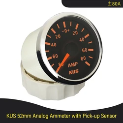 KUS 52mm Universal Boat Car Ammeter AMP Meter 50A 80A 150A with Current Shunt Pick-up Unit Red Yellow available Backlight