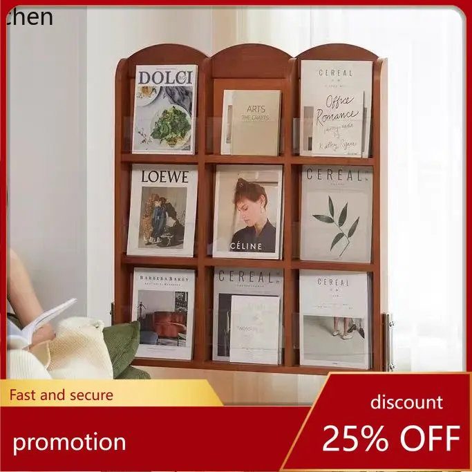 YFY  Solid Wood Display Rack Living Room Magazine Rack Floor-standing Mobile Book and Newspaper Storage Rack