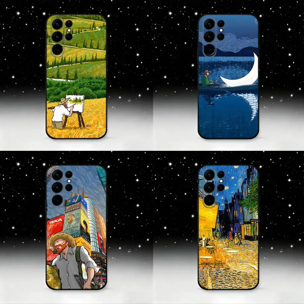 

V-Van G-Gogh Oil Painting Phone Case For Samsung S25,S24 Ultra,S20,S30 plus,S22 plus,S23,S30 Ultra 5G Silicone Black Shell