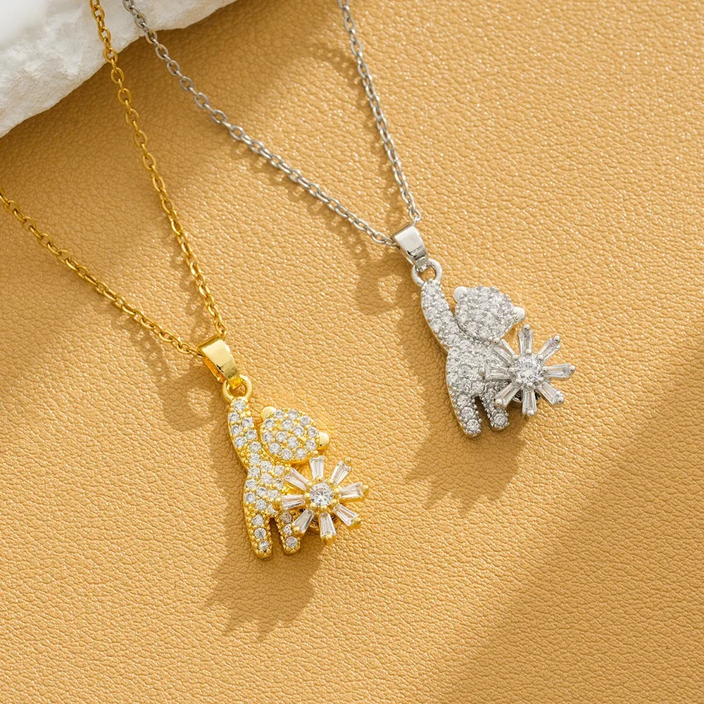 Новейшая уникальная и модная вращающаяся цепочка на ключицу с вращающейся каплевидной цепочкой с медвежьим инкрустацией на удачу. 2025 г.