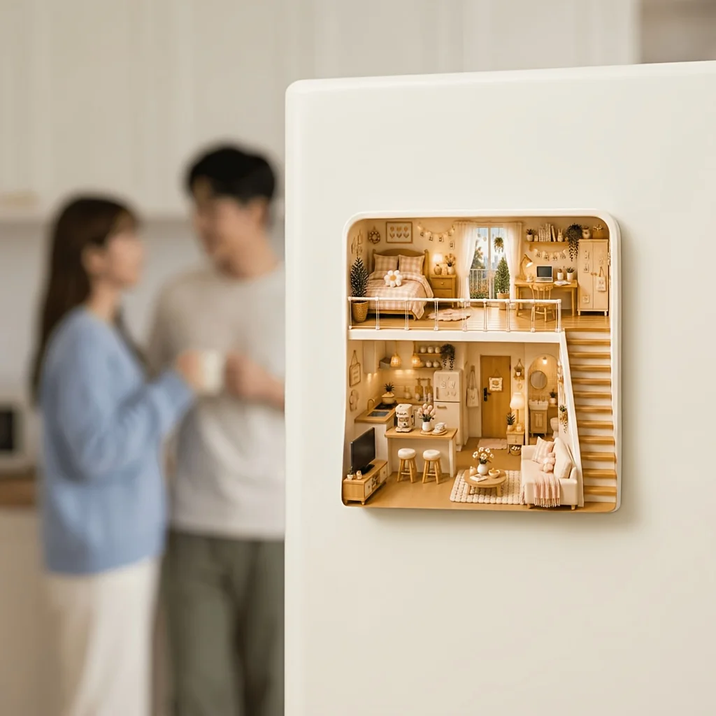 3D Relief Double-Layer LOFT Cabin Fridge Sticker – Creative Resin Magnetic Mini House, Pink Healing Home Decor, No Base/Border